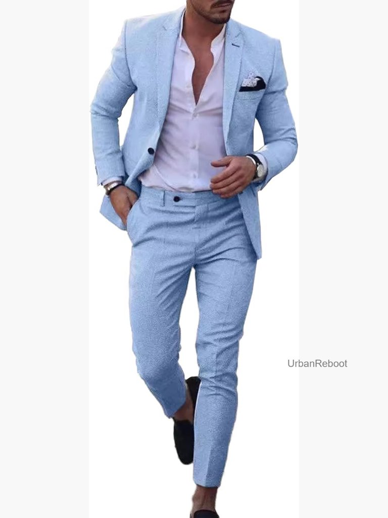 Men's Linen 2 Piece Suit Blazer & Pants Set Summer Wedding Beach